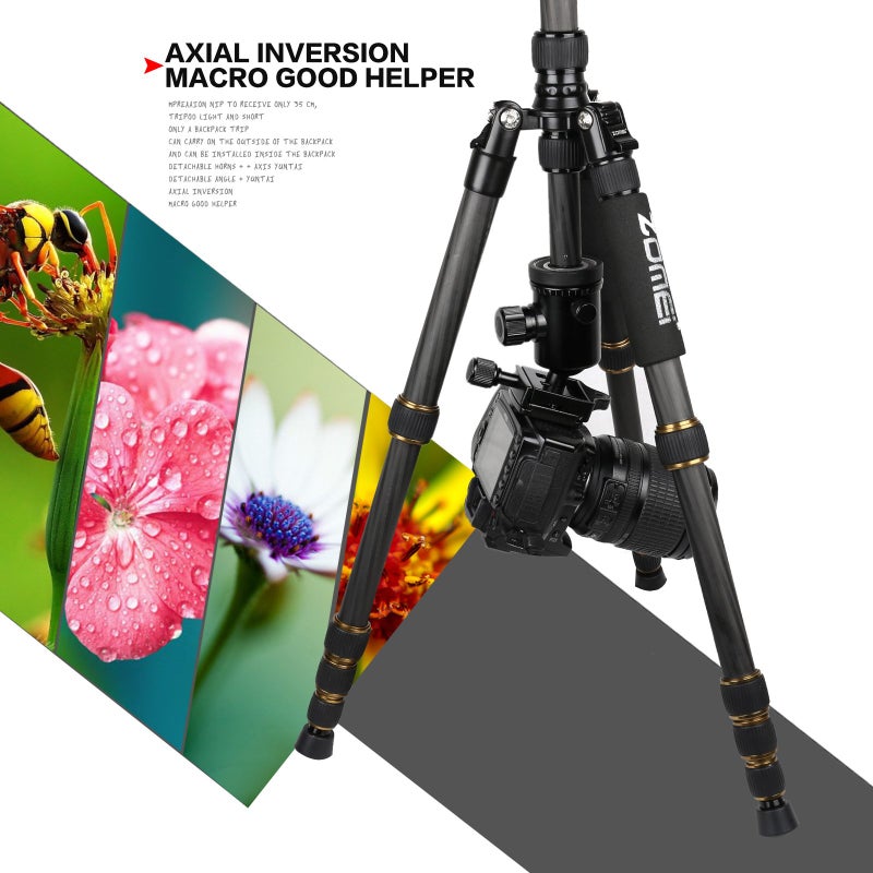 ZOMEI Z669C Carbon Fiber Portable Tripod with Ball Head Compact Travel for Canon,Sony, Nikon, Samsung, Panasonic, Olympus, Kodak, Fuji, Cameras and Video Camera - Image 5